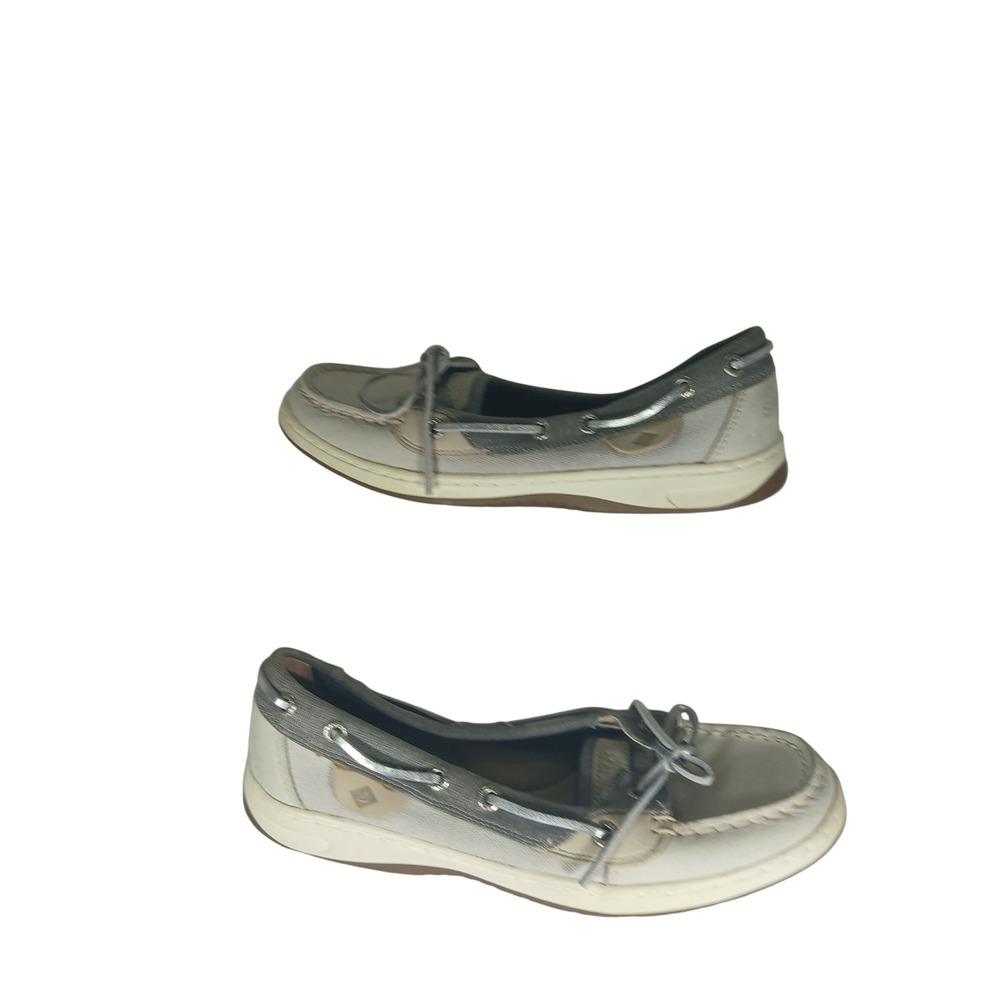 Sperry Boat Shoes 8 Grey Cream Silver Nautical Preppy Coastal STS83600